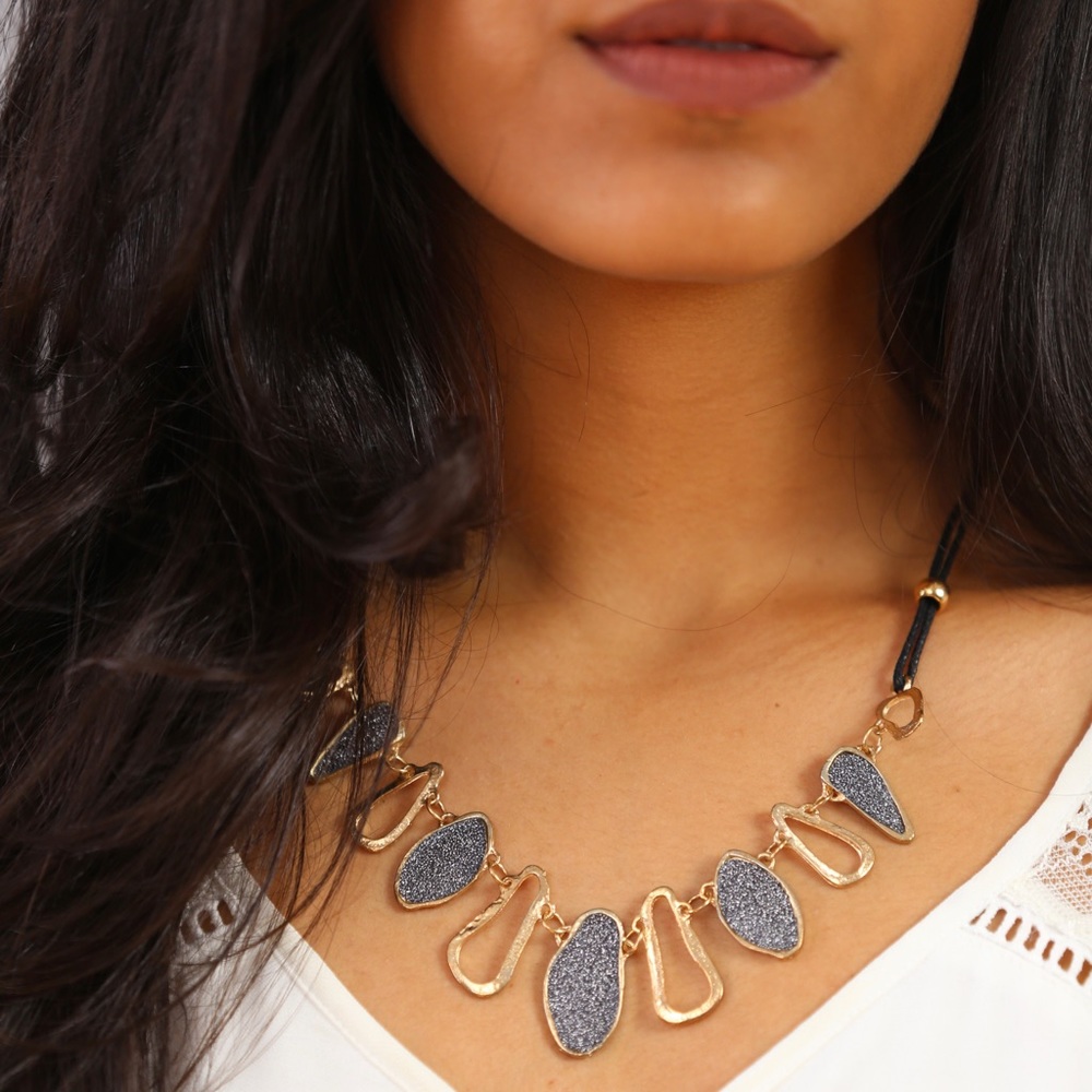 STORE CLOSING SALE! Leather Cord Glitter Statement Necklace